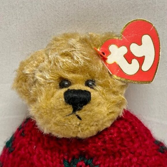 Vintage Ty Attic Treasures Bearkhardt Jointed Brown Bear Holiday Plush 1993 Tags - Picture 2 of 14